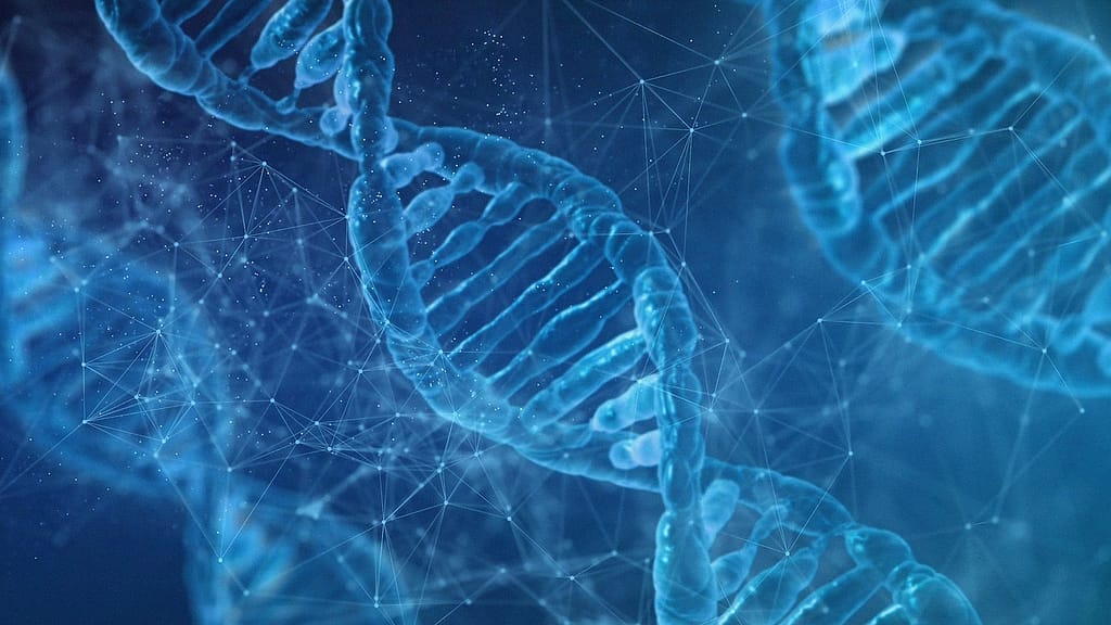 AI-generated image of a DNA strand, symbolizing the dynamic nature of gene expression in epigenetics.
